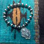 Navajo Sterling Silver Turquoise Beaded Stretch Charm Bracelet