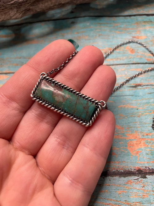 Navajo Sterling Silver & Royston Turquoise Bar Necklace