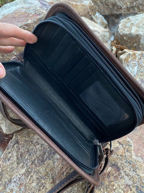 Vintage Rose Leather Clutch Organizer Bag
