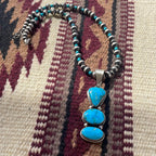 Navajo Sterling Silver Turquoise Beaded Necklace Signed Kathleen