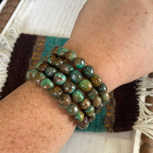 Navajo Turquoise & Sterling Silver Beaded Wrap Bracelet