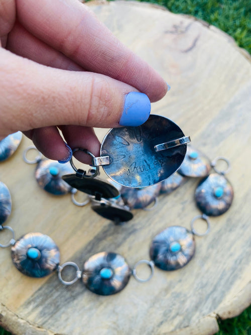 Vintage Navajo Turquoise & Sterling Silver Concho Belt