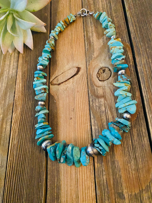 Navajo Turquoise & Sterling Silver Chunky Beaded Necklace 18”