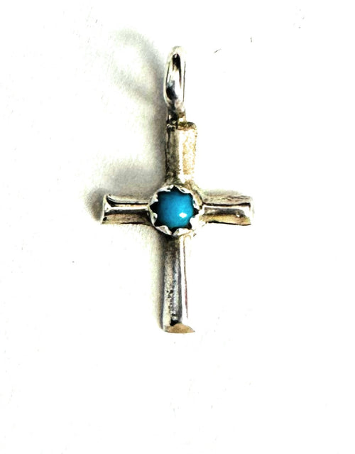 Navajo Turquoise & Sterling Silver Mini Cross Pendant