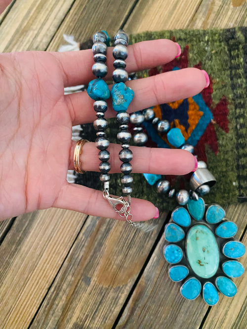 Navajo Sterling Silver & Turquoise Cluster Beaded Necklace