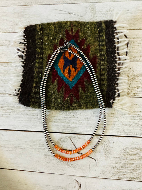 Navajo Orange Spiny & Sterling Silver Beaded Necklace 14” or 16”