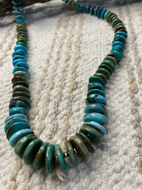 Navajo Turquoise And Sterling Silver Beaded Necklace 32inches