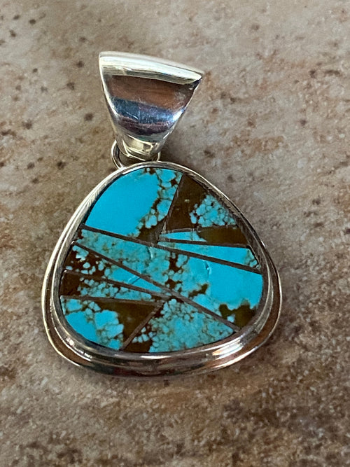 Navajo Turquoise 8 Sterling Silver 1.25” Pendant