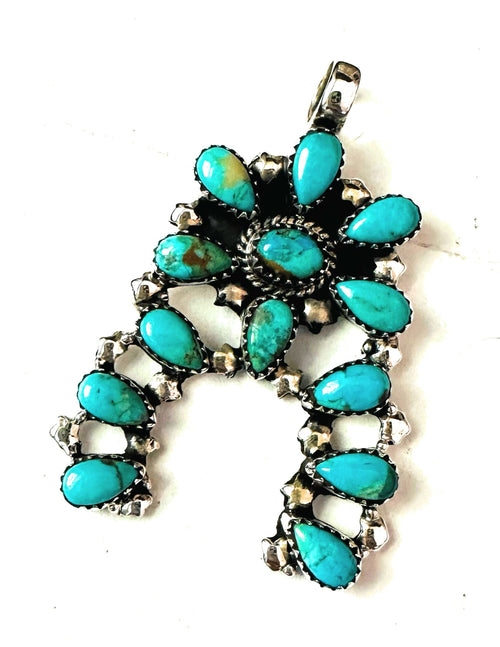 Handmade Sterling Silver & Kingman Turquoise Naja Style Pendant