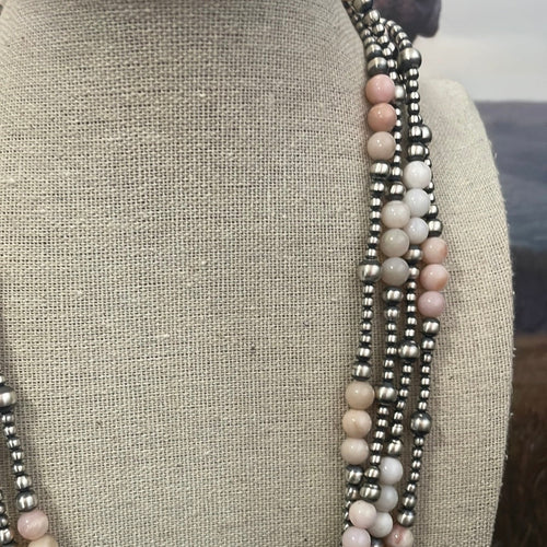 Navajo Pink Conch & Sterling Silver Beaded Necklace 20”