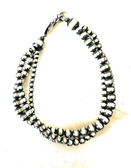 Navajo Sterling Silver Pearl Triple-Strand Beaded Bracelet