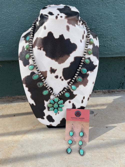 “The Rainstorm” Beautiful Handcrafted Sterling Silver Turquoise Necklace & Earring Set