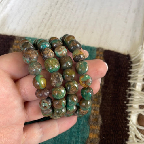 Navajo Turquoise & Sterling Silver Beaded Wrap Bracelet