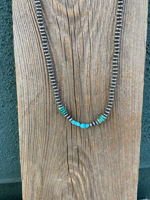 Navajo Turquoise And Sterling Silver Beaded 18in Necklace