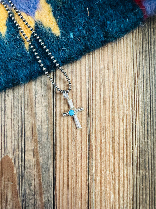 Navajo Turquoise & Sterling Silver Mini Cross Pendant