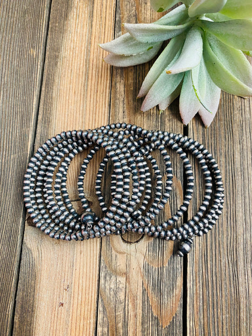 Navajo Sterling Silver Pearl Beaded Wrap Bracelet