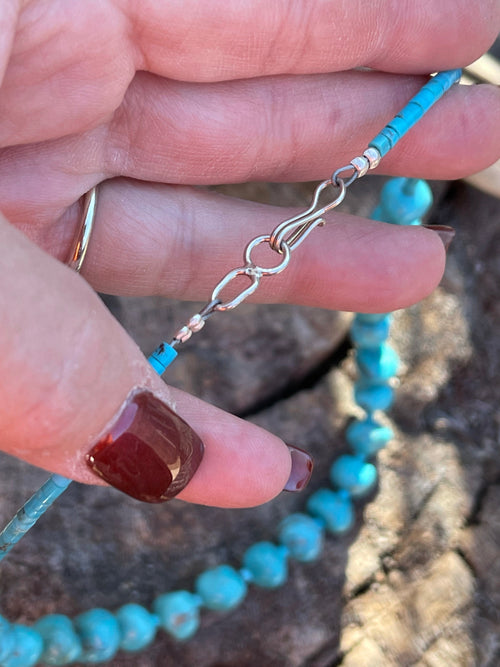 Navajo Sterling Silver Blue Turquoise Round Bead 16 Inch Necklace