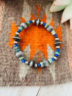 Handmade Turquoise, Lapis & Sterling Silver Beaded Stretch Bracelet