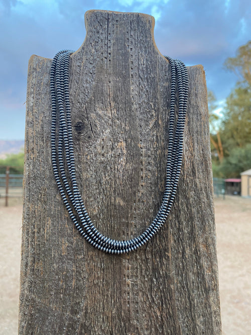 Handcrafted Sterling Silver Saucer Pearls 3mm Beaded Necklace 16 inch