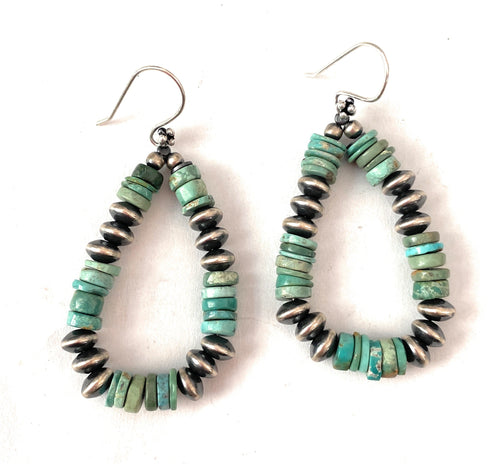 Handmade Turquoise And Sterling Silver Beaded Dangle Earrings