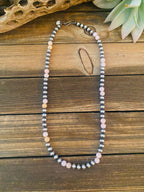 Navajo Sterling Silver Pearl & Pink Opal Beaded Necklace 18 inch