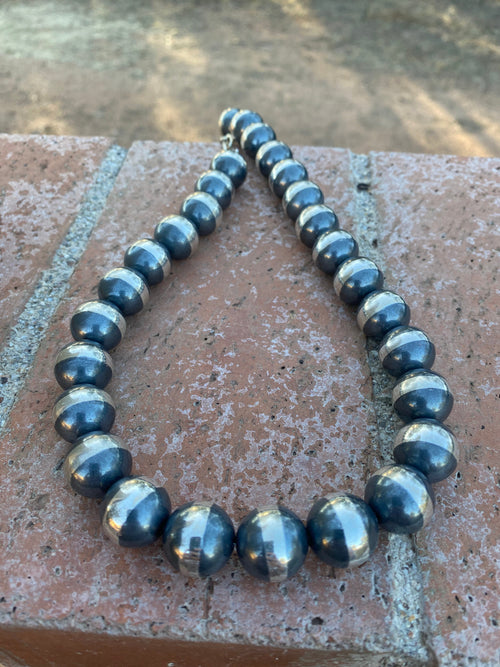 Handcrafted Pearl Style Sterling Silver Pearl 14mm Beaded Necklace 18-20"