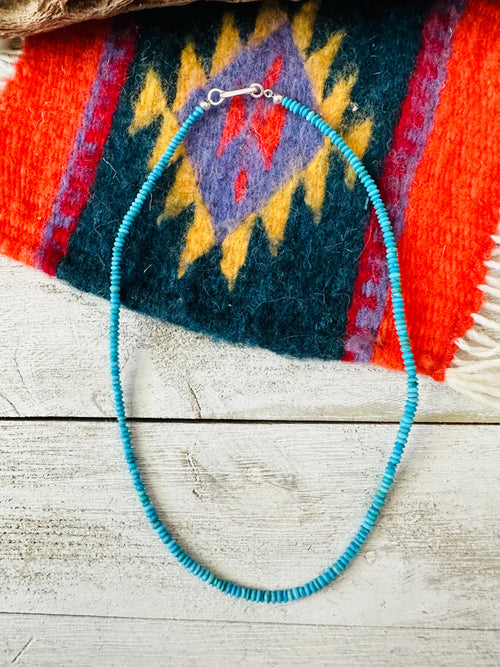 Navajo Turquoise and Sterling Silver Beaded Necklace 14”