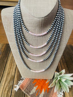 Navajo Sterling Silver Pearl & Queen Pink Conch Beaded Necklace 5mm