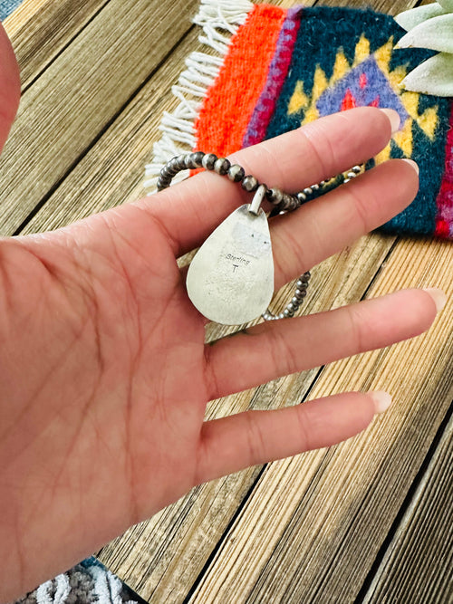 Navajo Sterling Silver Pearl & Orange Spiny Beaded Necklace