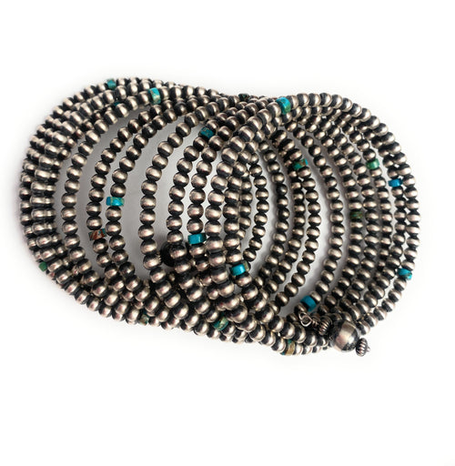 Navajo Turquoise & Sterling Silver Pearl Beaded Wrap Bracelet