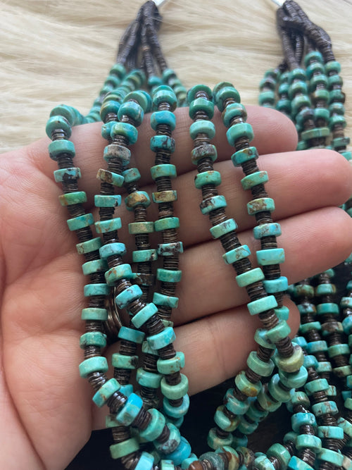 Navajo Turquoise Heishi 6 Strand Beaded Necklace