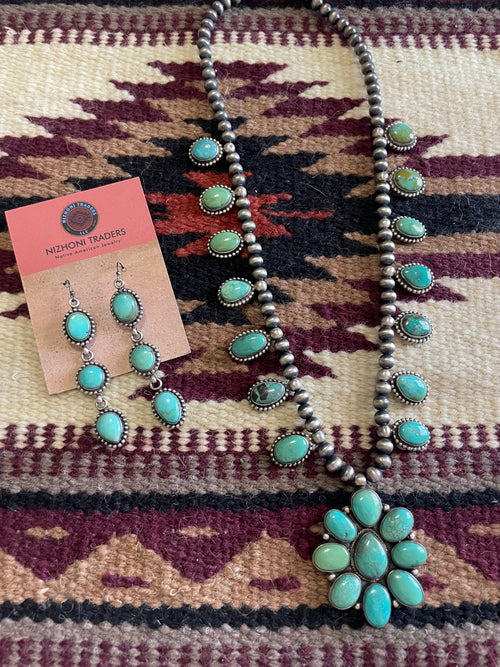“The Rainstorm” Beautiful Handcrafted Sterling Silver Turquoise Necklace & Earring Set