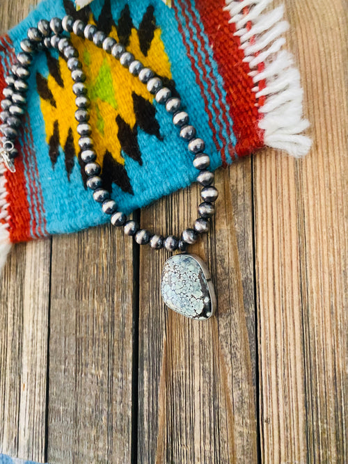 Navajo Sterling Silver & Turquoise Beaded Necklace