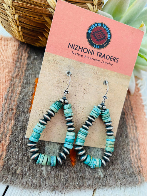 Handmade Turquoise And Sterling Silver Beaded Dangle Earrings