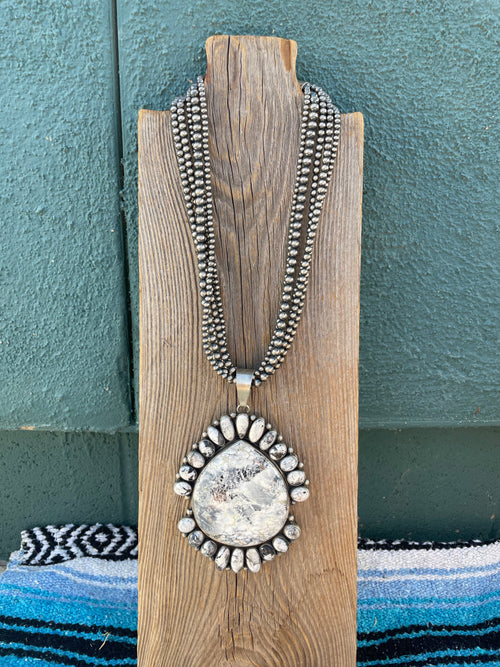 Navajo Handmade White Buffalo And Sterling Silver Beaded Necklace By B Yellowstone