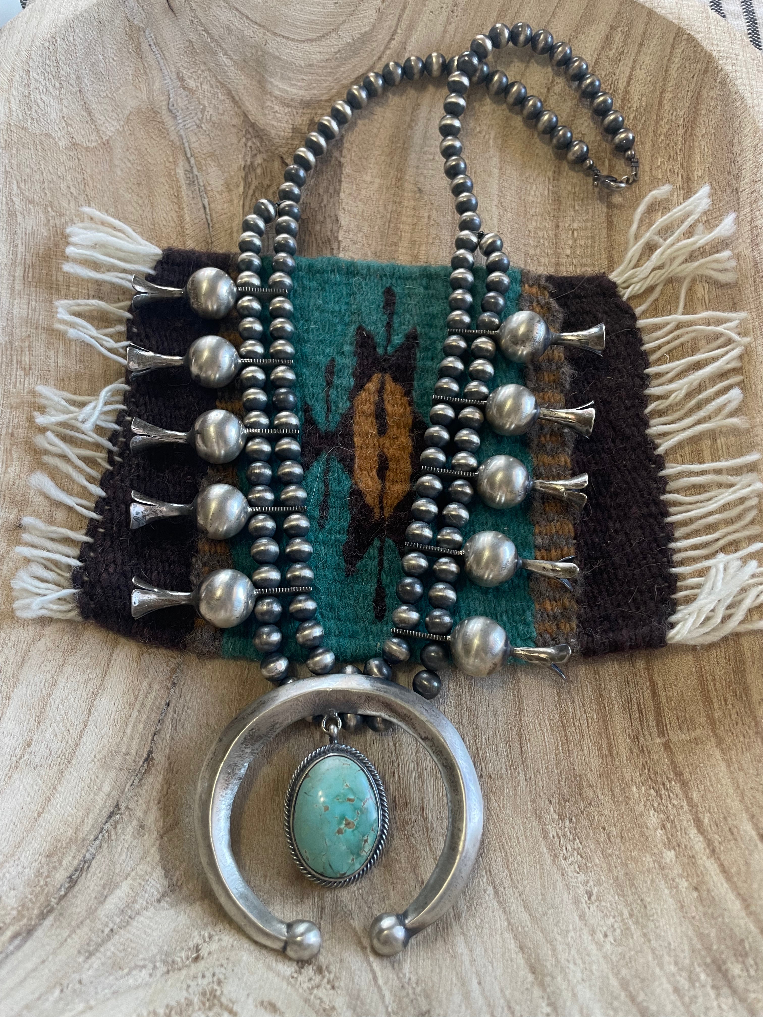 Handcrafted Turquoise & Sterling Silver Squash Blossom Necklace