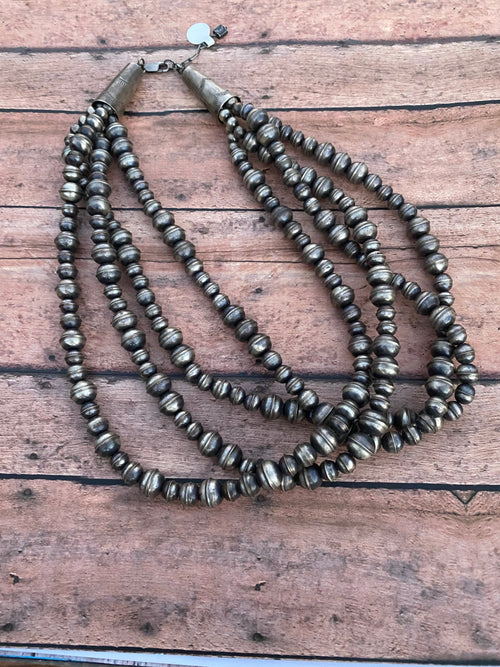 Vintage Navajo Handmade Sterling 4 strand 20 inch beads