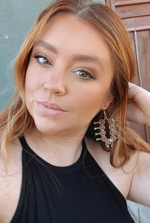 Navajo Orange Spiny and Sterling Silver Blossom Dangle Earrings