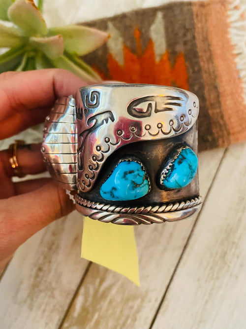Old Pawn Vintage Navajo Turquoise & Sterling Silver Watch Cuff