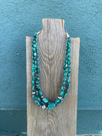 Navajo Turquoise & Sterling Silver 3 Strand Beaded Necklace