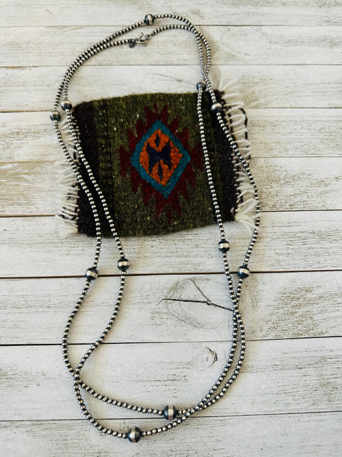 Navajo Sterling Silver Pearl Beaded Necklace 72 inch