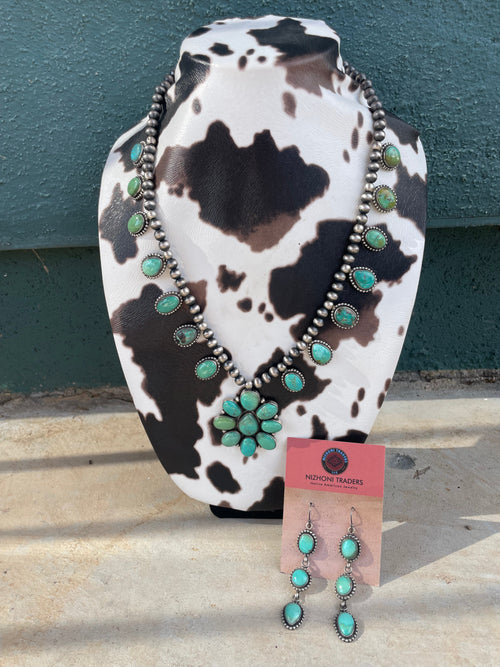 “The Rainstorm” Beautiful Handcrafted Sterling Silver Turquoise Necklace & Earring Set