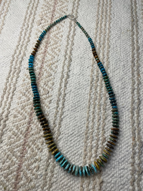 Navajo Turquoise And Sterling Silver Beaded Necklace 32inches