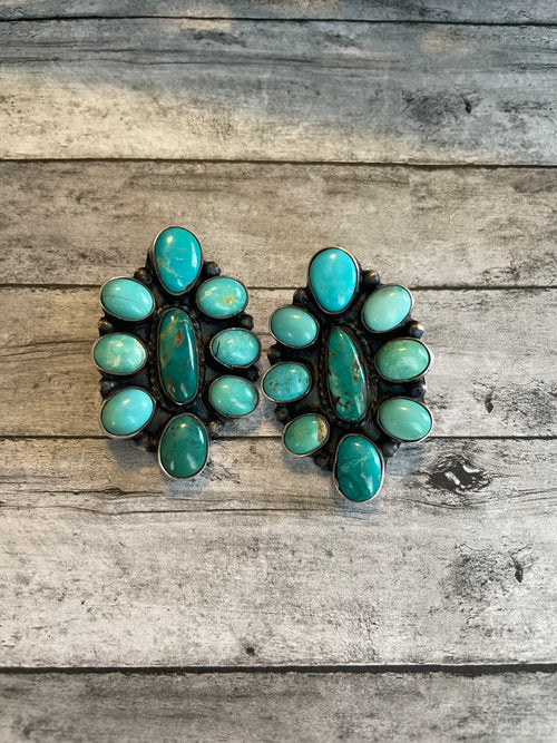Navajo Beaded Sterling Silver & Royston Turquoise Necklace & Earring Set