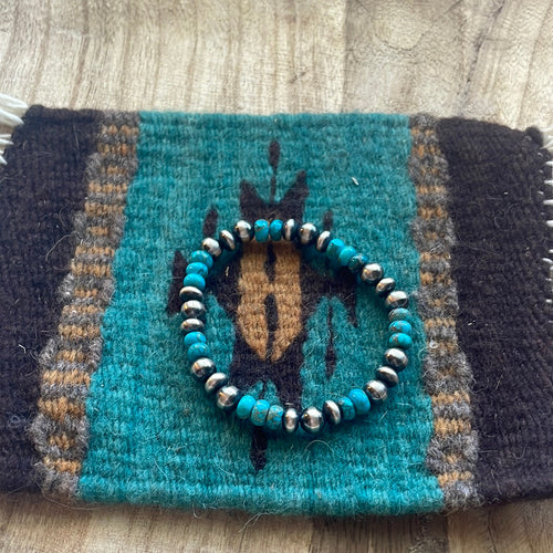 Navajo Sterling Silver & Turquoise Beaded Stretch Bracelet