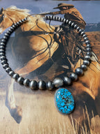 Navajo Turquoise And Sterling Silver Pearl Beaded Choker Necklace