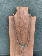 Navajo Turquoise And Sterling Silver Beaded 16in Necklace