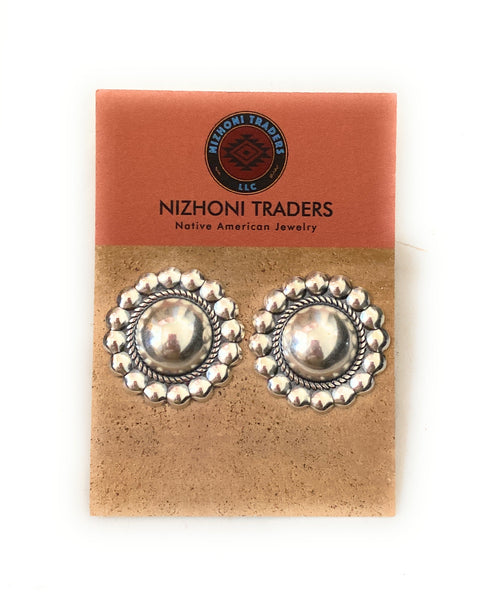 Navajo Sterling Silver Flower Stud Earrings LG