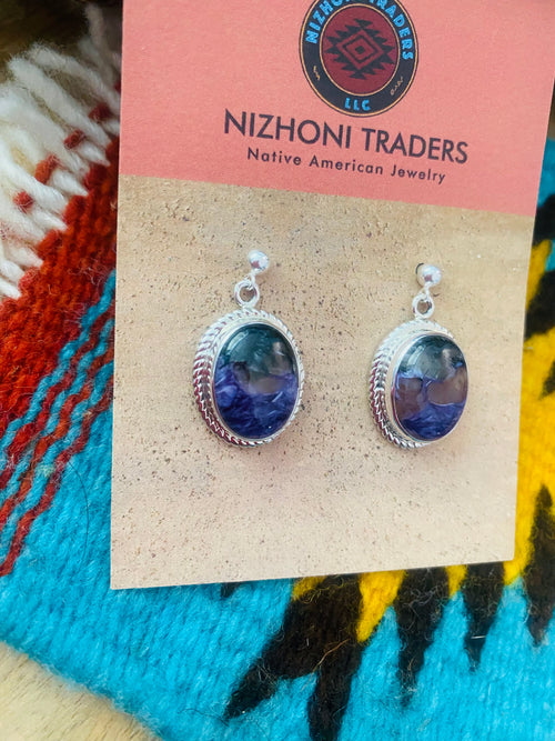 Navajo Charoite & Sterling Silver Dangle Earrings Signed