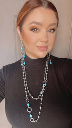 Navajo Sterling Silver & Turquoise Beaded Necklace & Earrings Set